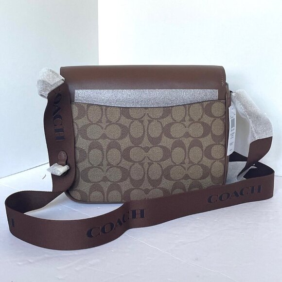 Coach Pace Messenger Bag Brown Signature Canvas Leather Unisex - Picture 2 of 9